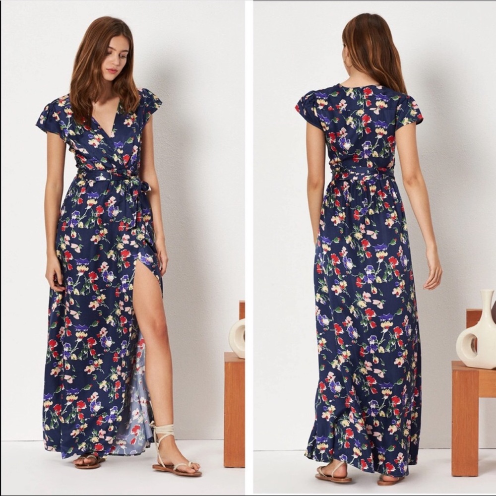 TULAROSA floral Navy blue wrap Maxi dress size L